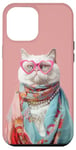 Coque pour iPhone 15 Plus Mignon blanc mode chat grand-mère lunettes filles femmes enfants