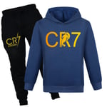 Cristiano Ronaldo CR7 Cosplay Kostymer Barn Fotboll Idol Hoodies Byxor Set Navy blue 160cm