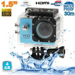 Camera Embarquée Sport Caisson Étanche Waterproof 12 Mp Full HD 1080P Bleu 4Go YONIS