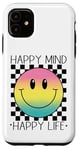 Coque pour iPhone 11 Happy Mind Happy Life Retro Peace Mignon Sourire Visage