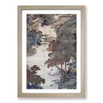 Big Box Art Fishing Under Gum Trees by Qiu Ying Framed Wall Art Picture Print Ready to Hang, Oak A2 (62 x 45 cm)