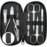 marQus kit manucure pedicure 7 pc. de Solingen -kit manucure professionnel en simili-cuir aspect carbone, pince ongle, coupe ongle, lime a ongles Solingen, pince a épiler, 2 ciseaux, pousse-cuticule