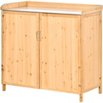 Armoire de jardin sur pied table de rempotage 2 en 1 - double porte, étagère, plateau tôle acier galvanisé - bois de cèdre pré-huilé