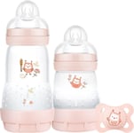 Easy Start Anti-Colic Newborn Bottle Set with Soother, Matt Finish, Owls