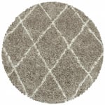 Alvor - Tapis à Poils Longs Design Berbère Motif Losanges - Beige et Blanc - Rond 160x160cm