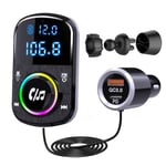 GizmoVine Transmetteur FM Bluetooth Voiture, Allume Cigare Bluetooth 5.3, 2 Ports 30W PD & 18W QC 3.0 Chargeur Rapide, Basse & HiFi Musique & Kit Main Libre, Anneau Lumineux Coloré RGB