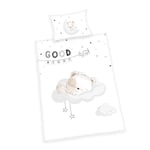 Herding Parure de Lit Réversible Pour Enfants, Motif Petit Ours Endormi, Housse de Couette 100 x 135 cm, Taie d'Oreiller 40 x 60 cm, Flanelle, Blanc