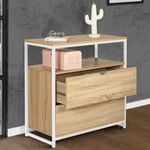 Commode 2 tiroirs detroit 80 cm design industriel avec étagère bois et métal blanc