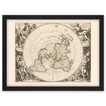 Artery8 Jacques Cassini Flat Earth Map 1713 Sepia Colour Terrestrial Planisphere According to Astronomers New Observations Decorative World Polar Projection Artwork Framed A3 Wall Art Print