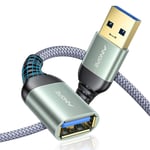 Rallonge USB, Rallonge USB 3M+3M, Lot de 2 Rallonge USB 3.0, Câble USB Mâle Femelle Compatible avec Hubs,Imprimantes,Lecteurs de Cartes,Adaptateurs Bluetooth,Clés USB,Scanners,Disques Durs(Gris