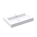 Mai & Mai Vasque à poser lavabo suspendu blanc 73cm résine rectangulaire avec perçage pour robinet lave mains avec trop-plein Col818 73x48x10cm