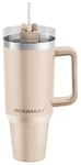 IronMaxx Gobelet avec poignée, beige, 1,2 l, avec paille incluse, design moderne et fin en acier inoxydable, couvercle anti-fuite et isolation à double paroi, garde au chaud et au froid