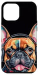 Coque pour iPhone 15 Pro Max Bouledogue Français Écouteurs Chien Drôles Animaux Imprimé