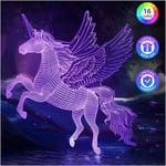 Lampe Licorne Jouet Fille - Idee Cadeau Noel Fille 3 4 5 6 7 8 Ans, Veilleuse 3D Licorne Lumineuse pour Decoration Chambre Fille, 16 Couleurs