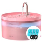 Rose 3,2L Fontaine a Eau Chat, 6 Pièces Filtre à Charbon+3 Pièces Éponges, Fontaine à Eau pour Chat Pompe Silencieuse avec Éclairage LED, Filtration Multiple, Réservoir d'eau Translucide