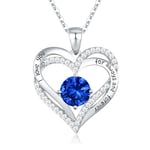 CDE 925 Sterling Silver September Birthstone Pendant Necklace for Women White Gold Plated Forever Love Heart Necklaces Jewellery Anniversary/Birthday Gifts for Her/Mum/Wife