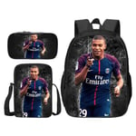 3-pack fotboll superstar Mbappe ryggsäck student skolväska Y4 Pencil Pouch Y4