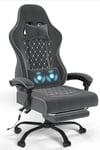 Devoko Chaise Gaming Massante en Tissu Siège Gaming Chaise Gamer Ergonomique Fauteuil Gamer Tissu avec Support Lombaire Massage, Appui-tête et Repose-Pied, Chaise Bureau Ergonomique pour PC Gamer