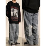 V-hanver Herr Streetwear Baggy Jeans Byxor Cross Hip Hop M