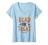 Womens Read Or Treat Halloween Book Reading Lover Halloween Costume V-Neck T-Shirt