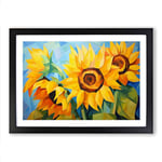 Sunflower Cubism Framed Wall Art Print, Ready to Hang Picture for Living Room Bedroom Home Office, Black A2 (66 x 48 cm)