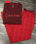 CALVIN KLEIN BURGUNDY & RED LOGO PYJAMAS LOUNGEWEAR SET SIZE L BNWT