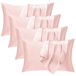 Seiwohl Satin Pillowcase Soft as Silk Pillowcases for Hair and Skin Coral Pillow Cases 4 Pack for sleeping, Cooling Pillow cases with Envelope Closure, Standard Size 50x75 cm