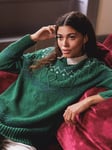 Celtic & Co. Wool Textured Stitch Fair Isle Jumper, Sea Green