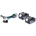 Makita DGA463Z 18V Li-Ion LXT Brushless 115mm Angle Grinder - Batteries and Charger Not Included & Genuine BL1850B 18V 5.0Ah Battery Twin Pack for Makita DJR183Z, DJR185Z, DJV180Z, DJV181Z