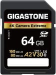 64 Go Carte SD, 4K Camera Extreme, Vitesse jusqu'à 160/80 Mo/s, A2 V30 U3 SDXC 4K Ultra HD UHD Video pour DSLR Canon, Nikon, Sony, Pentax, Kodak, Panasonic, avec 1 Mini étui