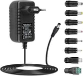 Adaptateur Secteur 9V 2A, AC220V 230V Pilote d'alimentation avec Adaptateur 8 Prises DC9V 2000mA 1500mA 1000mA 500mA Chargeur convertisseur Sans Fil AC-DC (DC9V 2A)