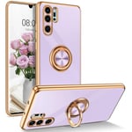 DOMAVER Case for Huawei P30 Pro with 360° Ring Holder, Shockproof Slim Kickstand Magnetic Support Car Mount Women Men Non-Slip Protective Phone Cover for Huawei P30 Pro 6.47", Purple/Gold