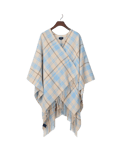 Lexington Checked Recycled Wool Blend Poncho Blå