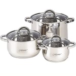 Maestro MR-2120-6L Stainless Steel Kitchen Set, 6 Pieces, Induction, 3 Saucepans, 3 Glass Lids, Suitable for All Kinds of Kitchens, Dishwasher Safe