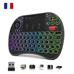 ( Nouvelle Génération ) : Original Rii X8 AZERTY, 2.4GHz Mini clavier Rétroéclairé sans fil avec Combo souris Touchpad, LED Rétro-éclairé Ergonomique, pour Smart TV, PC, mini PC,Raspberry PI 3, HTPC, Console de jeux, Ordinateurs portables et Android Box