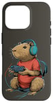 Coque pour iPhone 16 Pro Capybara Gamer Casque de jeu vidéo pour adolescents et joueurs de jeux