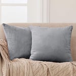 Deconovo Lot de 2 Taie d'oreiller en Velours Housse de Coussin 65x65 CM Housse de Coussin Gris