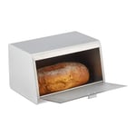 Relaxdays Stainless Steel Bin, Storage Box, H x W x D: 20.5 x 34.5 x 23.5 cm, Bread Container, Metal, Silver