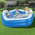 Inflatable Swimming Pool, Blow Up Pool 229 x 229 x 46cm 4Backrest Seat Family Inflatable Pool Children Inflatable Fun Swimming Pool, with Cup Holder, Family Paddling Swimming Pool Water Fun Beach