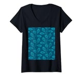 Womens Climbing Vine Leaves In Teal on Ultramarine V-Neck T-Shirt