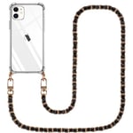 Pnakqil Collier Coque pour iPhone 12/iPhone 12 Pro avec Cordon, Silicone Transparent Housse avec Chaîne Lanière en Corde Étui pour iPhone 12 6.1 Pouces, Noir Métal Lanyard