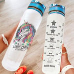 WellWellWell Unicorn Sport Bottle with Time Marke Measurements Non-Toxic BPA Free Tritan Water Bottle with Locking Flip-Flop Lid Pattern for Camping Vehicle Bottle for Men Women white 1000ml