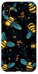 Coque pour iPhone XS Max Coque de téléphone motif ethnique moderne bleu - abeilles sur noir