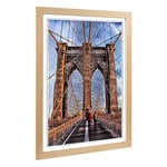 Big Box Art Framed Print of Brooklyn Bridge New York City (4) Design | Wall Art Picture | Home Decor for Kitchen, Living Room, Bedroom, Hallway, Oak, A2 / 24.5x18 Inch / 62x45cm