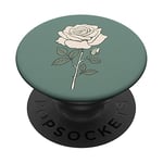 Minimalist White Line Art Rose Sage Green Colored Flower PopSockets Swappable PopGrip