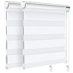 VOUNOT Lot de 2 Store Enrouleur Jour Nuit Tissu Double avec ou sans Perçage 100x150cm Protection de Votre Vie Privée Rideau pour Fenêtres et Portes Store Chambre Facile à Installer avec Clips Blanc