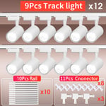 Ensemble complet d'éclairage LED sur rail pour magasin de vêtements,système d'éclairage sur rail,lampe de plafond COB,salon et maison,220V,20 W,40W - Type 12Pcs White Body-Set-12W neutral light