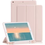 GHINL iPad 9:e/8:e/7:e generationens case (2021/2020/2019) iPad 10,2- case med pennhållare [Sömn/vakna] Smal mjuk TPU baksida Smart Magneti 1-Light Pink