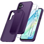 Qasyfanc Matt Cover Case Compatible with Samsung Galaxy A16 5G with 2 Pack Tempered Glass Screen Protector, Non-Yellowing Shockproof Phone Bumper Cover Hard PC Anti-Scratch Case Dark Purple