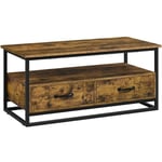 Yaheetech Table Basse de Salon avec 2 Tiroirs, 2 Compartiments, Grand Espace de Rangement, Étagère Ouverte en Bois MDF Industrielle, 100 × 48 × 46